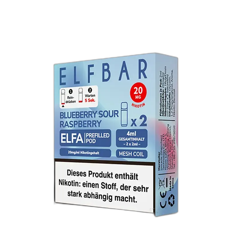 2x Elfbar Elfa Einweg Pod - Blueberry Sour Raspberry - 20mg Nikotinsalz 2ml