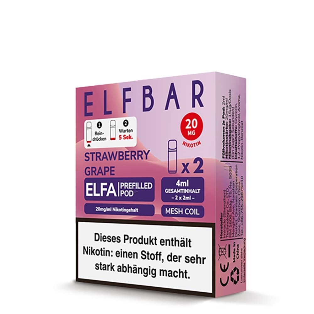 2x Elfbar Elfa Einweg Pod - Strawberry Grape - 20mg Nikotinsalz 2ml