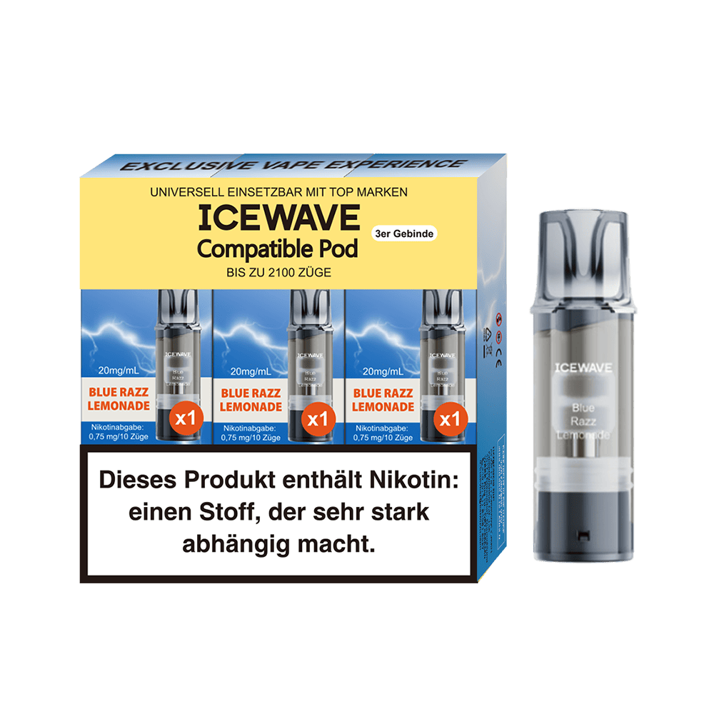 3x Icewave Einweg Pod - Blue Razz Lemonade - 20mg Nikotinsalz 2ml