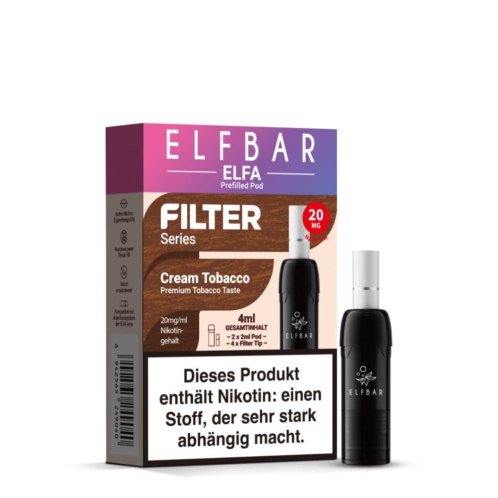 2x Elfbar Elfa Einweg Pod - Filter Serie - Cream Tobacco - 20mg Nikotinsalz 2ml