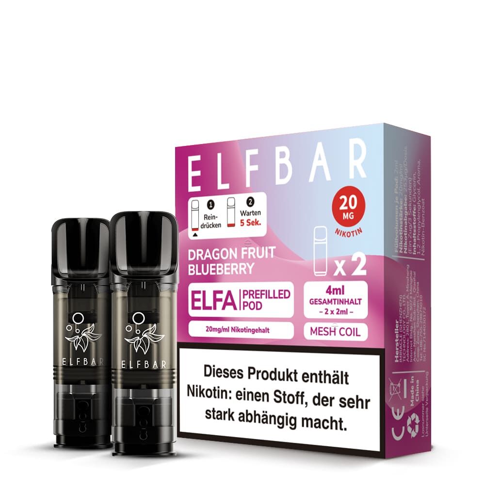 2x Elfbar Elfa Einweg Pod - Dragon Fruit Blueberry - 20mg Nikotinsalz 2ml