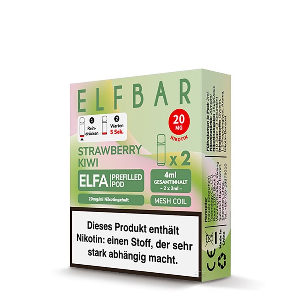 2x Elfbar Elfa Einweg Pod - Strawberry Kiwi - 20mg Nikotinsalz 2ml